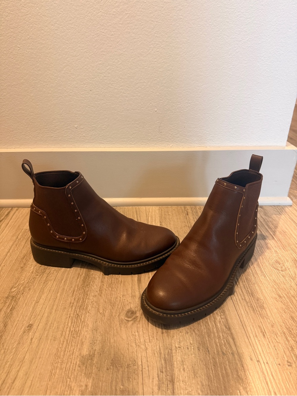 Coach Women's Brown Leather Stud-Trim Booties